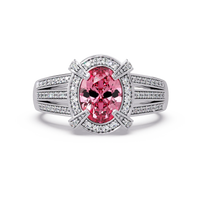 1.6 CTW Oval Triple-Row Pavé Halo Colorstone Ring with Tourmaline Pink center in 14K White Gold – Lunéa Paris