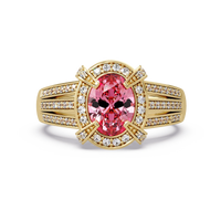 1.6 CTW Oval Triple-Row Pavé Halo Colorstone Ring with Tourmaline Pink center in 14K Yellow Gold – Lunéa Paris