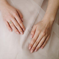 1.6 CTW Oval Triple-Row Pavé Halo Colorstone Ring worn on hand – Lunéa Paris