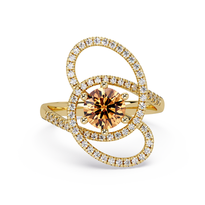 1.1 CTW Round Swirl Pavé Halo Colorstone Ring with Champagne Topaz center in 14K Yellow Gold – Lunéa Paris