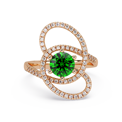 1.1 CTW Round Swirl Pavé Halo Colorstone Ring with Emerald Green center in 14K Rose Gold – Lunéa Paris
