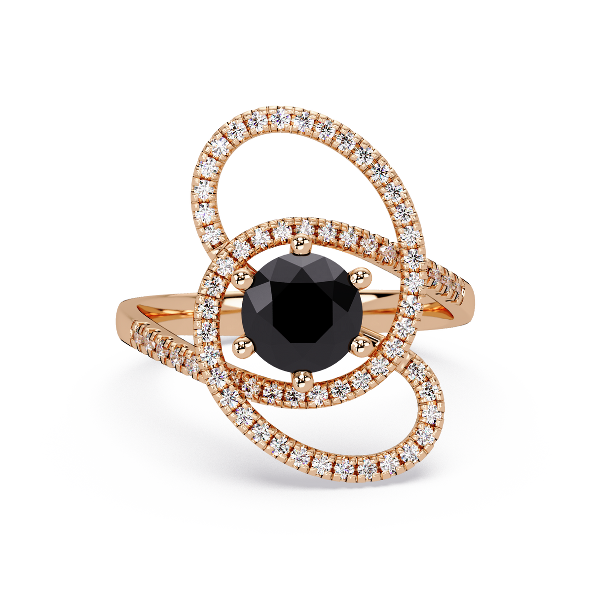 1.1 CTW Round Swirl Pavé Halo Colorstone Ring with Onyx center in 14K Rose Gold – Lunéa Paris