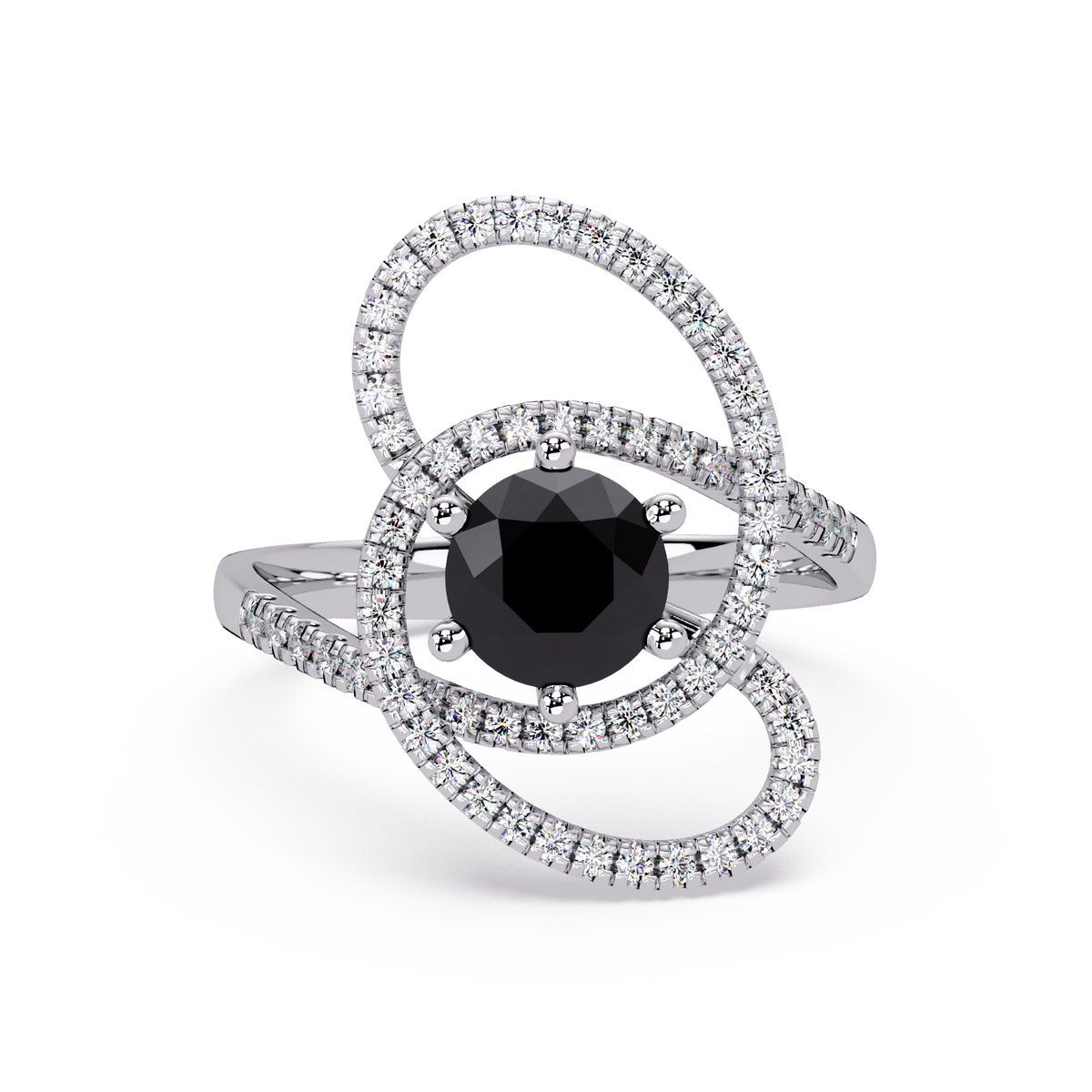 1.1 CTW Round Swirl Pavé Halo Colorstone Ring with Onyx center in 14K White Gold – Lunéa Paris