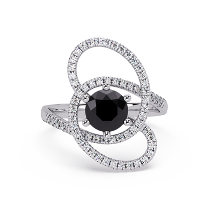 1.1 CTW Round Swirl Pavé Halo Colorstone Ring with Onyx center in 14K White Gold – Lunéa Paris