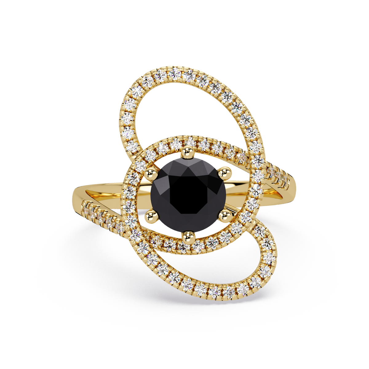 1.1 CTW Round Swirl Pavé Halo Colorstone Ring with Onyx center in 14K Yellow Gold – Lunéa Paris