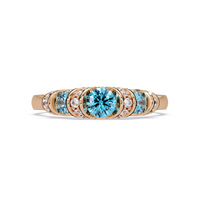 0.5 CTW Round Three-Stone Pavé Colorstone Ring with Aquamarine Blue stones in 14K Rose Gold – Lunéa Paris