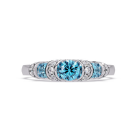 0.5 CTW Round Three-Stone Pavé Colorstone Ring with Aquamarine Blue stones in 14K White Gold – Lunéa Paris
