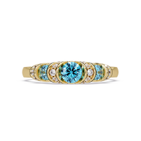 0.5 CTW Round Three-Stone Pavé Colorstone Ring with Aquamarine Blue stones in 14K Yellow Gold – Lunéa Paris
