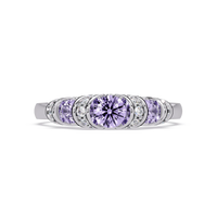 0.5 CTW Round Three-Stone Pavé Colorstone Ring with Amethyst Purple stones in 14K White Gold – Lunéa Paris