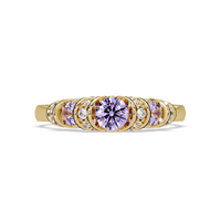 0.5 CTW Round Three-Stone Pavé Colorstone Ring with Amethyst Purple stones in 14K Yellow Gold – Lunéa Paris
