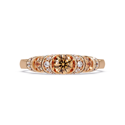 0.5 CTW Round Three-Stone Pavé Colorstone Ring with Champagne Topaz stones in 14K Rose Gold – Lunéa Paris