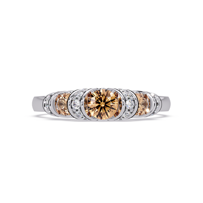 0.5 CTW Round Three-Stone Pavé Colorstone Ring with Champagne Topaz stones in 14K White Gold – Lunéa Paris