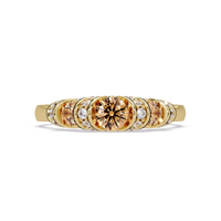 0.5 CTW Round Three-Stone Pavé Colorstone Ring with Champagne Topaz stones in 14K Yellow Gold – Lunéa Paris