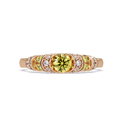 0.5 CTW Round Three-Stone Pavé Colorstone Ring with Citrine Yellow stones in 14K Rose Gold – Lunéa Paris