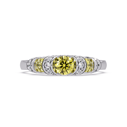 0.5 CTW Round Three-Stone Pavé Colorstone Ring with Citrine Yellow stones in 14K White Gold – Lunéa Paris