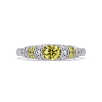 0.5 CTW Round Three-Stone Pavé Colorstone Ring with Citrine Yellow stones in 14K White Gold – Lunéa Paris