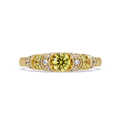 0.5 CTW Round Three-Stone Pavé Colorstone Ring with Citrine Yellow stones in 14K Yellow Gold – Lunéa Paris