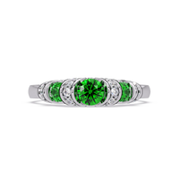 0.5 CTW Round Three-Stone Pavé Colorstone Ring with Emerald Green stones in 14K White Gold – Lunéa Paris
