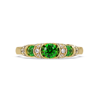 0.5 CTW Round Three-Stone Pavé Colorstone Ring with Emerald Green stones in 14K Yellow Gold – Lunéa Paris