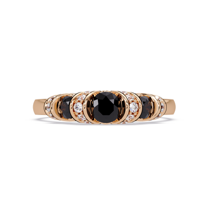 0.5 CTW Round Three-Stone Pavé Colorstone Ring with Onyx stones in 14K Rose Gold – Lunéa Paris