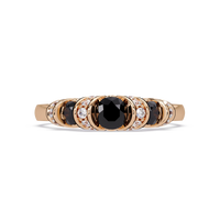 0.5 CTW Round Three-Stone Pavé Colorstone Ring with Onyx stones in 14K Rose Gold – Lunéa Paris