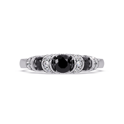 0.5 CTW Round Three-Stone Pavé Colorstone Ring with Onyx stones in 14K White Gold – Lunéa Paris