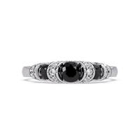 0.5 CTW Round Three-Stone Pavé Colorstone Ring with Onyx stones in 14K White Gold – Lunéa Paris