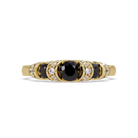 0.5 CTW Round Three-Stone Pavé Colorstone Ring with Onyx stones in 14K Yellow Gold – Lunéa Paris
