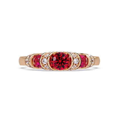 0.5 CTW Round Three-Stone Pavé Colorstone Ring with Ruby Red stones in 14K Rose Gold – Lunéa Paris
