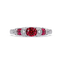 0.5 CTW Round Three-Stone Pavé Colorstone Ring with Ruby Red stones in 14K White Gold – Lunéa Paris