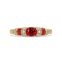 0.5 CTW Round Three-Stone Pavé Colorstone Ring with Ruby Red stones in 14K Yellow Gold – Lunéa Paris