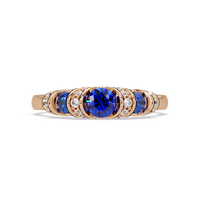 0.5 CTW Round Three-Stone Pavé Colorstone Ring with Sapphire Blue stones in 14K Rose Gold – Lunéa Paris