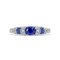 0.5 CTW Round Three-Stone Pavé Colorstone Ring with Sapphire Blue stones in 14K White Gold – Lunéa Paris