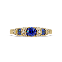 0.5 CTW Round Three-Stone Pavé Colorstone Ring with Sapphire Blue stones in 14K Yellow Gold – Lunéa Paris