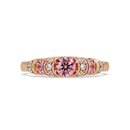 0.5 CTW Round Three-Stone Pavé Colorstone Ring with Tourmaline Pink stones in 14K Rose Gold – Lunéa Paris