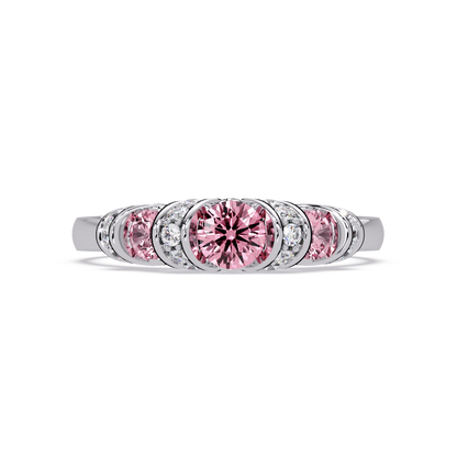 0.5 CTW Round Three-Stone Pavé Colorstone Ring with Tourmaline Pink stones in 14K White Gold – Lunéa Paris