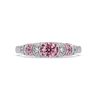 0.5 CTW Round Three-Stone Pavé Colorstone Ring with Tourmaline Pink stones in 14K White Gold – Lunéa Paris
