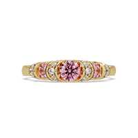 0.5 CTW Round Three-Stone Pavé Colorstone Ring with Tourmaline Pink stones in 14K Yellow Gold – Lunéa Paris