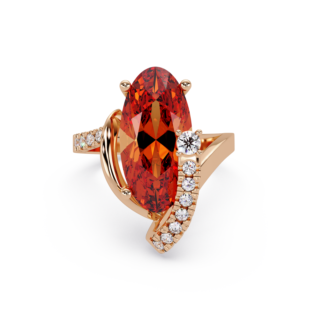 5.4 CTW Elongated Oval Pavé Bypass Colorstone Ring with Champagne Topaz center in 14K Rose Gold – Lunéa Paris