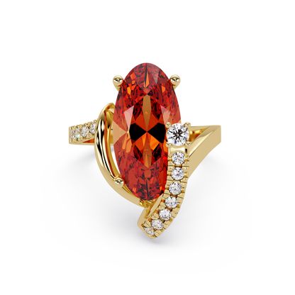 5.4 CTW Elongated Oval Pavé Bypass Colorstone Ring with Champagne Topaz center in 14K Yellow Gold – Lunéa Paris