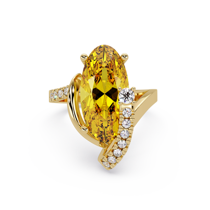 5.4 CTW Elongated Oval Pavé Bypass Colorstone Ring with Citrine Yellow center in 14K Yellow Gold – Lunéa Paris