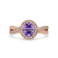 0.6 CTW Oval Halo Split Shank Colorstone Ring with Amethyst Purple center in 14K Rose Gold – Lunéa Paris