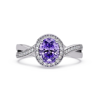 0.6 CTW Oval Halo Split Shank Colorstone Ring with Amethyst Purple center in 14K White Gold – Lunéa Paris