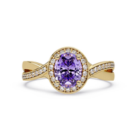 0.6 CTW Oval Halo Split Shank Colorstone Ring with Amethyst Purple center in 14K Yellow Gold – Lunéa Paris
