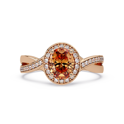 0.6 CTW Oval Halo Split Shank Colorstone Ring with Champagne Topaz center in 14K Rose Gold – Lunéa Paris