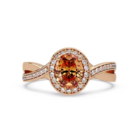 0.6 CTW Oval Halo Split Shank Colorstone Ring with Champagne Topaz center in 14K Rose Gold – Lunéa Paris