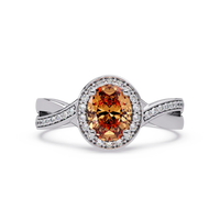 0.6 CTW Oval Halo Split Shank Colorstone Ring with Champagne Topaz center in 14K White Gold – Lunéa Paris