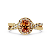 0.6 CTW Oval Halo Split Shank Colorstone Ring with Champagne Topaz center in 14K Yellow Gold – Lunéa Paris