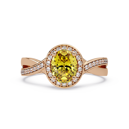 0.6 CTW Oval Halo Split Shank Colorstone Ring with Citrine Yellow center in 14K Rose Gold – Lunéa Paris