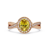 0.6 CTW Oval Halo Split Shank Colorstone Ring with Citrine Yellow center in 14K Rose Gold – Lunéa Paris